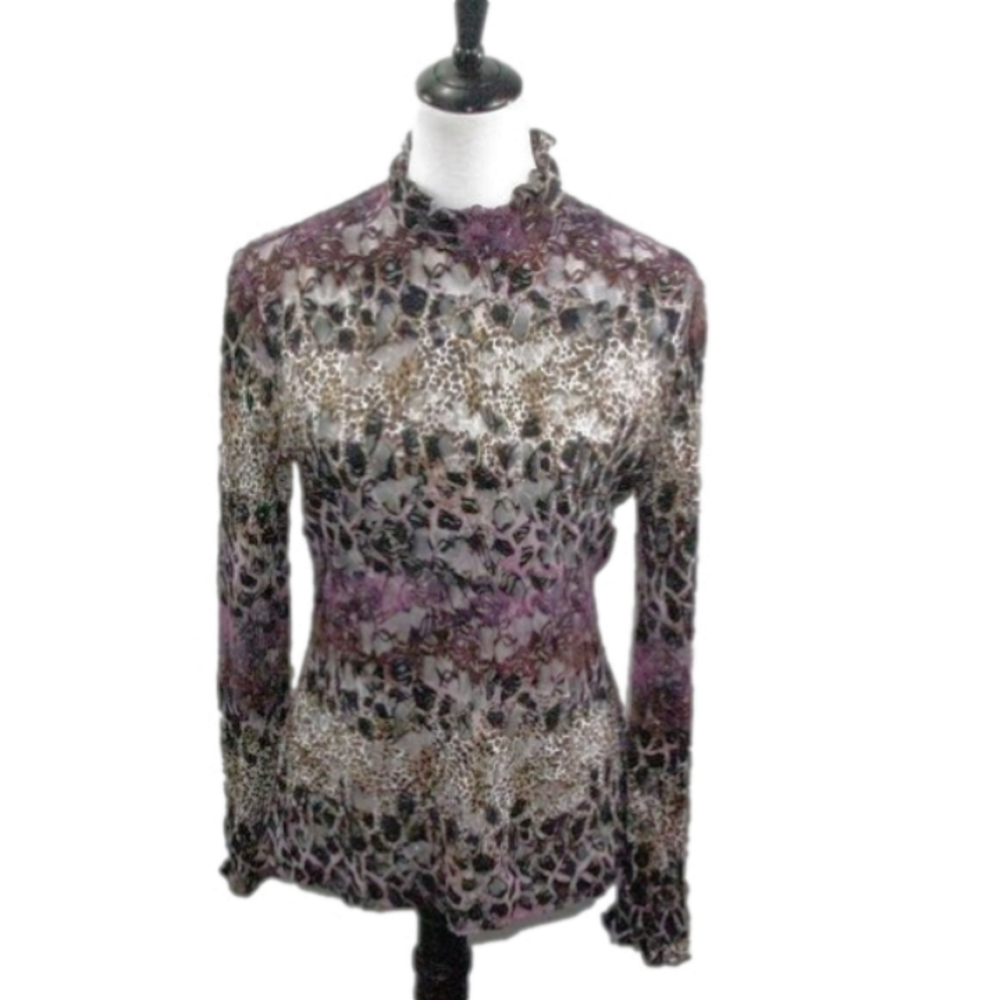 Vintage Joseph Ribkoff Semi Sheer Patterned Mock Neck Blouse Size 10